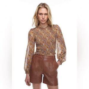Wilfred Aritzia Tempest Blouse  Floral Smocked Semi-Sheer Chiffon Puff S. NWOT
